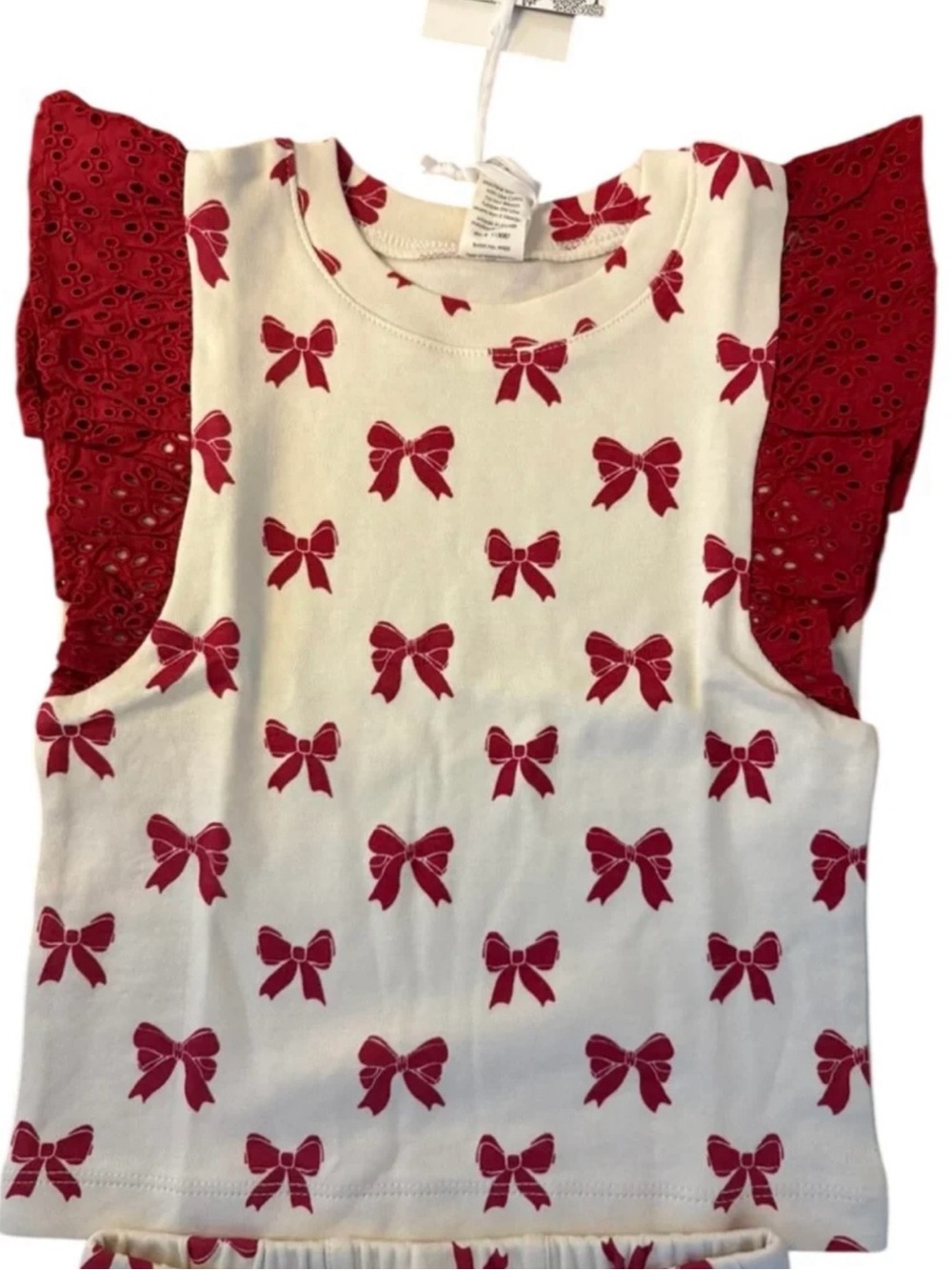 Kate Quinn-100 Acres wood-RED Bow/Coquette-Flutter Tee-Organic Cotton Top-18-24M
